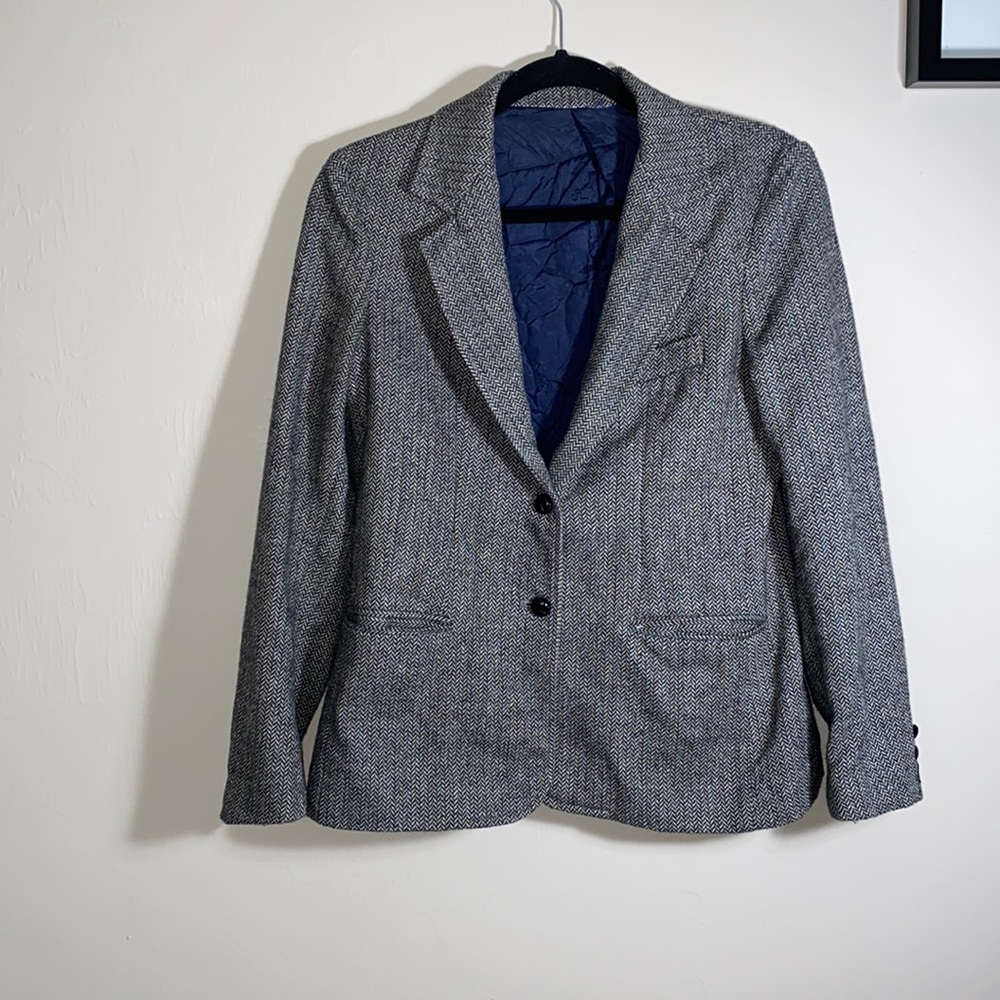 Oscar de la Renta Classic Wool Herringbone pattern blazer
